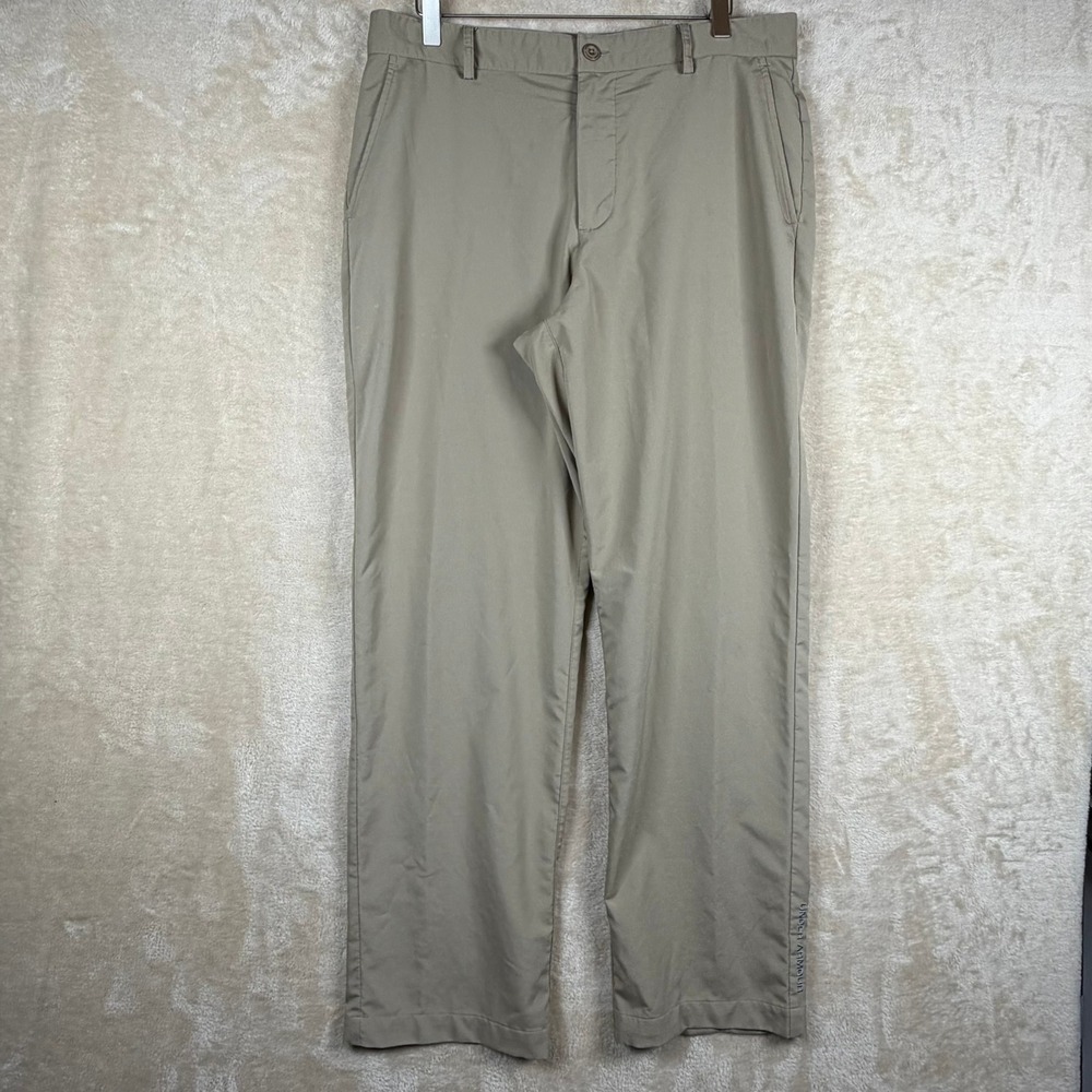 Under Armour Mens Tan Flat Front Golf Pants Size 34x32 Performance Athletic